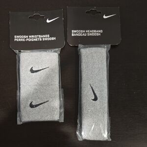Nike Silver Swoosh Wristbands and Headband Set